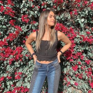 Black Button Down Cropped Tank Top with Strap